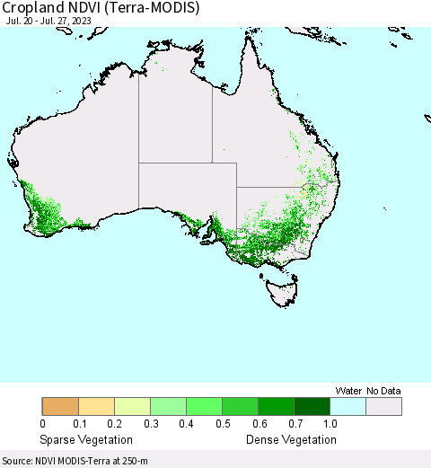 Australia Cropland NDVI (Terra-MODIS) Thematic Map For 7/20/2023 - 7/27/2023