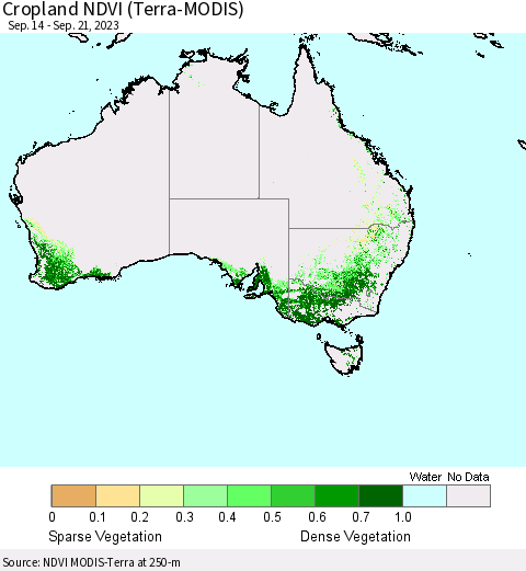 Australia Cropland NDVI (Terra-MODIS) Thematic Map For 9/14/2023 - 9/21/2023