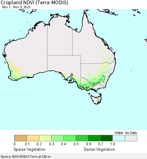 Australia Cropland NDVI (Terra-MODIS) Thematic Map For 11/1/2023 - 11/8/2023