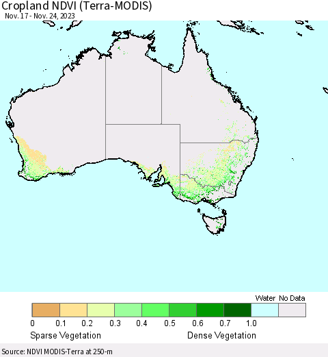 Australia Cropland NDVI (Terra-MODIS) Thematic Map For 11/17/2023 - 11/24/2023