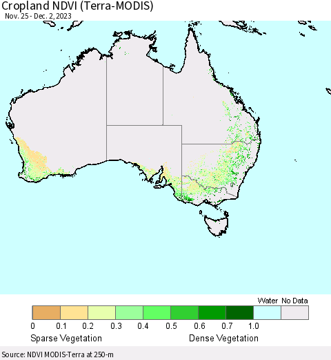 Australia Cropland NDVI (Terra-MODIS) Thematic Map For 11/25/2023 - 12/2/2023