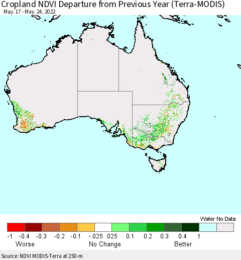 Australia Cropland NDVI Departure from Previous Year (Terra-MODIS) Thematic Map For 5/17/2022 - 5/24/2022