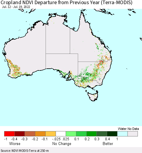 Australia Cropland NDVI Departure from Previous Year (Terra-MODIS) Thematic Map For 7/12/2022 - 7/19/2022