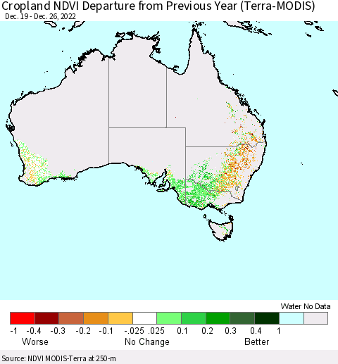 Australia Cropland NDVI Departure from Previous Year (Terra-MODIS) Thematic Map For 12/19/2022 - 12/26/2022