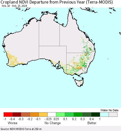 Australia Cropland NDVI Departure from Previous Year (Terra-MODIS) Thematic Map For 2/18/2024 - 2/25/2024