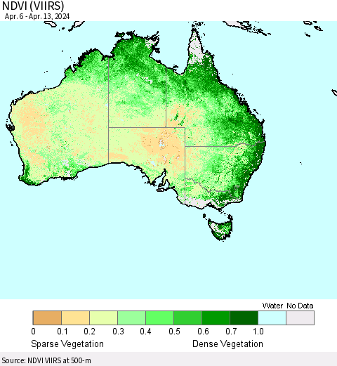 Australia NDVI (VIIRS) Thematic Map For 4/6/2024 - 4/13/2024