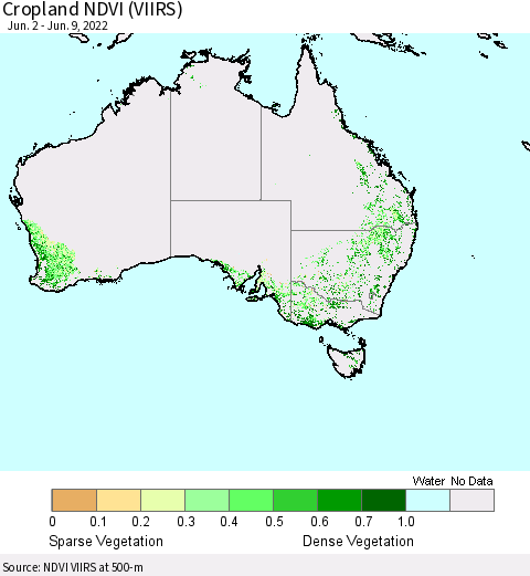 Australia Cropland NDVI (VIIRS) Thematic Map For 6/2/2022 - 6/9/2022