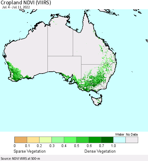 Australia Cropland NDVI (VIIRS) Thematic Map For 7/4/2022 - 7/11/2022
