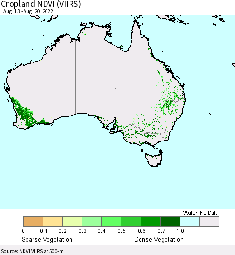 Australia Cropland NDVI (VIIRS) Thematic Map For 8/13/2022 - 8/20/2022