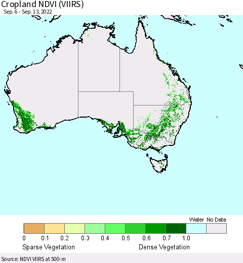 Australia Cropland NDVI (VIIRS) Thematic Map For 9/6/2022 - 9/13/2022