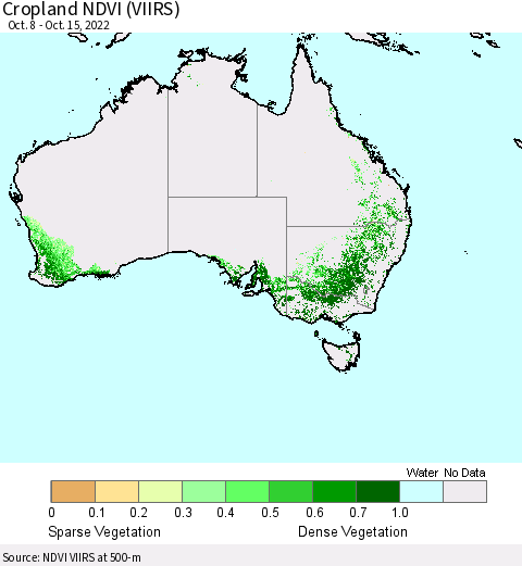 Australia Cropland NDVI (VIIRS) Thematic Map For 10/8/2022 - 10/15/2022