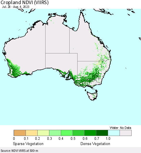 Australia Cropland NDVI (VIIRS) Thematic Map For 7/28/2023 - 8/4/2023