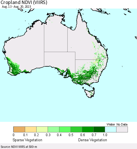 Australia Cropland NDVI (VIIRS) Thematic Map For 8/13/2023 - 8/20/2023