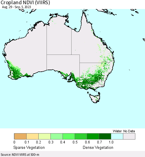 Australia Cropland NDVI (VIIRS) Thematic Map For 8/29/2023 - 9/5/2023