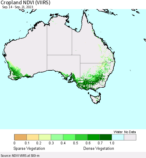 Australia Cropland NDVI (VIIRS) Thematic Map For 9/14/2023 - 9/21/2023
