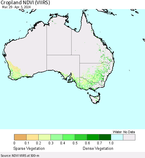 Australia Cropland NDVI (VIIRS) Thematic Map For 3/29/2024 - 4/5/2024