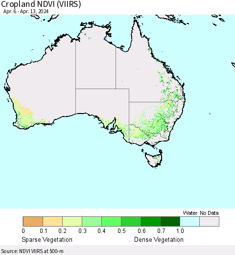 Australia Cropland NDVI (VIIRS) Thematic Map For 4/6/2024 - 4/13/2024