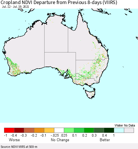 Australia Cropland NDVI Departure from Previous 8-days (VIIRS) Thematic Map For 7/12/2021 - 7/19/2021