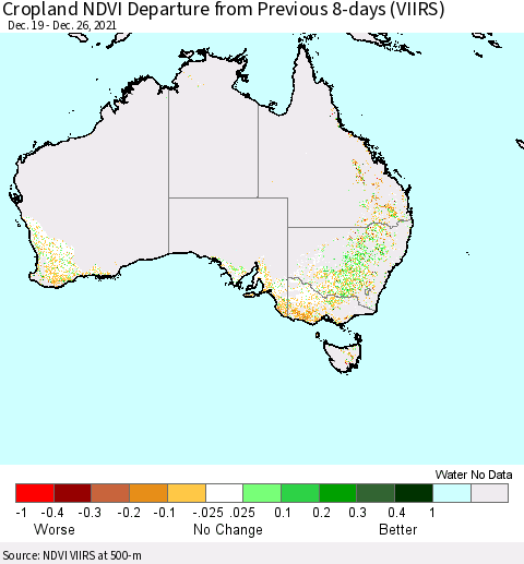 Australia Cropland NDVI Departure from Previous 8-days (VIIRS) Thematic Map For 12/19/2021 - 12/26/2021