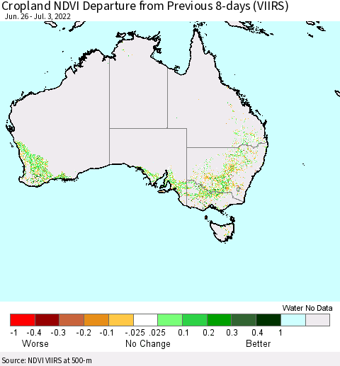 Australia Cropland NDVI Departure from Previous 8-days (VIIRS) Thematic Map For 6/26/2022 - 7/3/2022