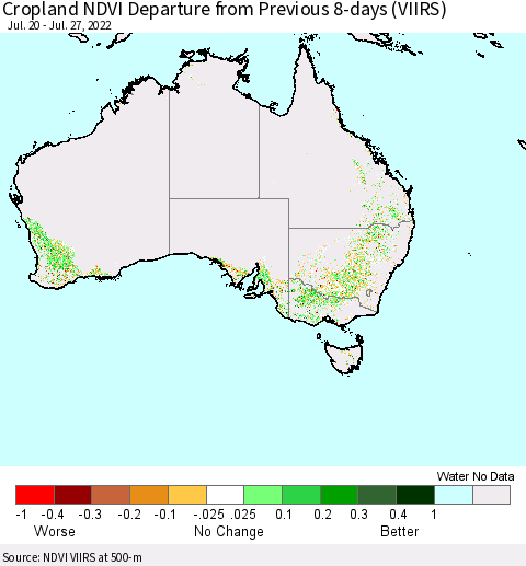 Australia Cropland NDVI Departure from Previous 8-days (VIIRS) Thematic Map For 7/20/2022 - 7/27/2022