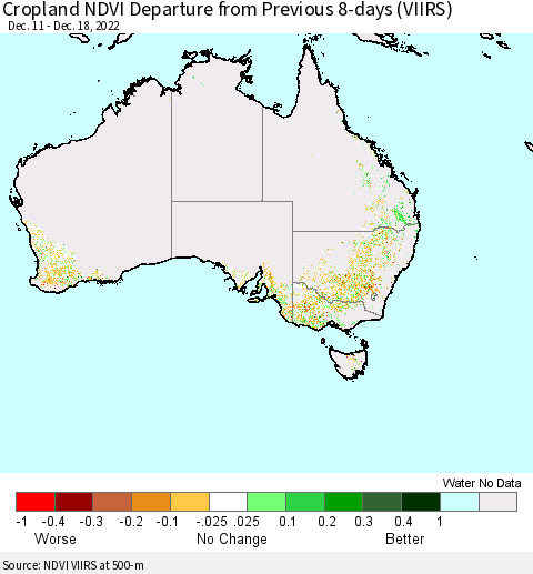 Australia Cropland NDVI Departure from Previous 8-days (VIIRS) Thematic Map For 12/11/2022 - 12/18/2022