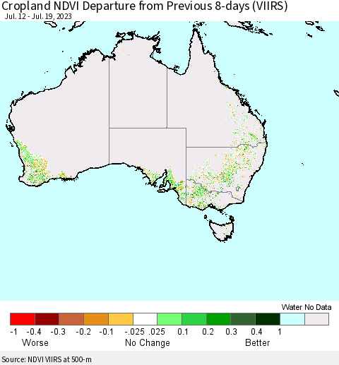 Australia Cropland NDVI Departure from Previous 8-days (VIIRS) Thematic Map For 7/12/2023 - 7/19/2023