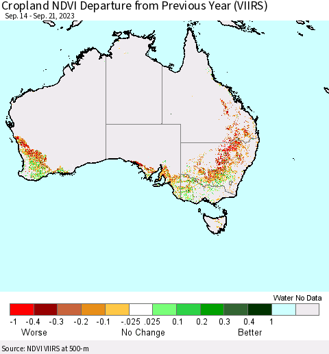 Australia Cropland NDVI Departure from Previous Year (VIIRS) Thematic Map For 9/14/2023 - 9/21/2023