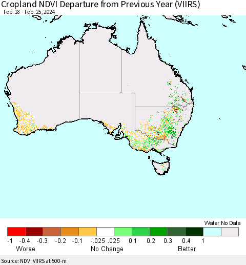 Australia Cropland NDVI Departure from Previous Year (VIIRS) Thematic Map For 2/18/2024 - 2/25/2024