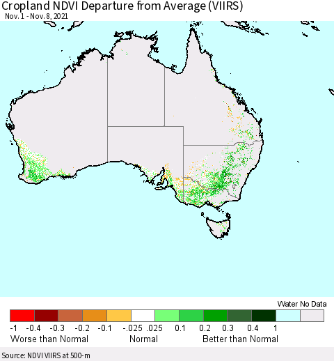 Australia Cropland NDVI Departure from Average (VIIRS) Thematic Map For 11/1/2021 - 11/8/2021