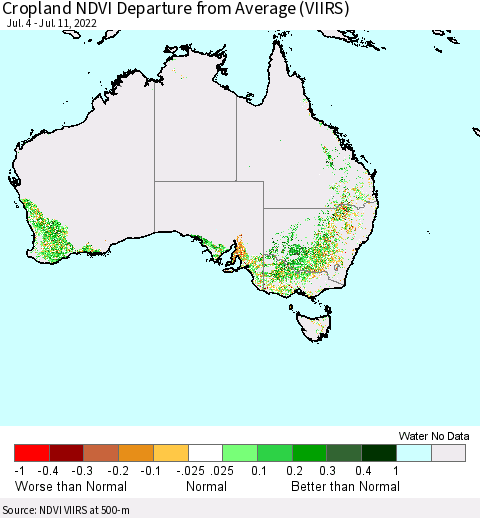 Australia Cropland NDVI Departure from Average (VIIRS) Thematic Map For 7/4/2022 - 7/11/2022