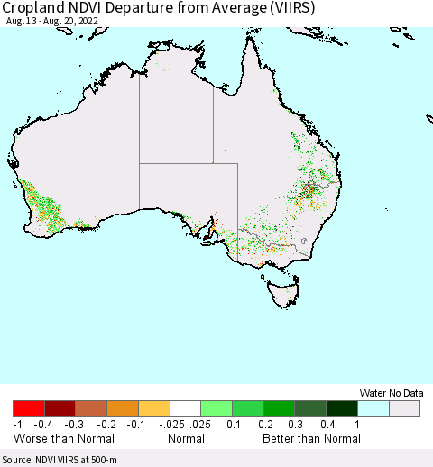 Australia Cropland NDVI Departure from Average (VIIRS) Thematic Map For 8/13/2022 - 8/20/2022