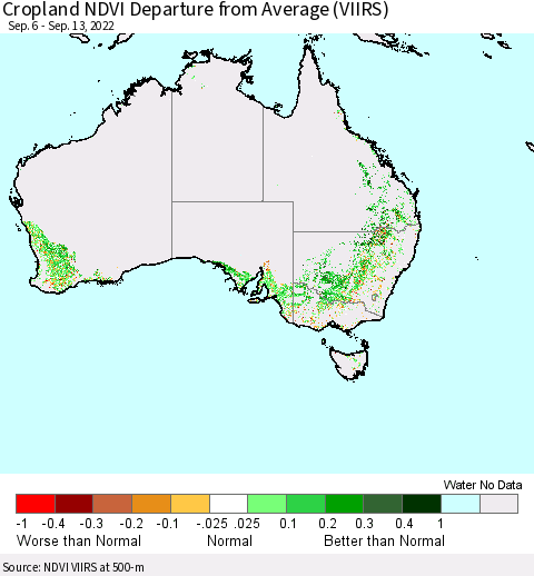 Australia Cropland NDVI Departure from Average (VIIRS) Thematic Map For 9/6/2022 - 9/13/2022