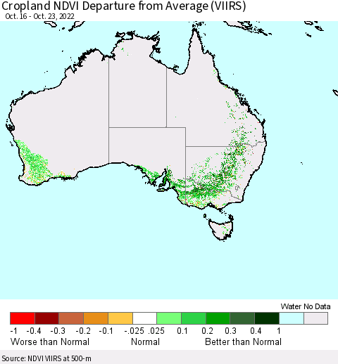 Australia Cropland NDVI Departure from Average (VIIRS) Thematic Map For 10/16/2022 - 10/23/2022
