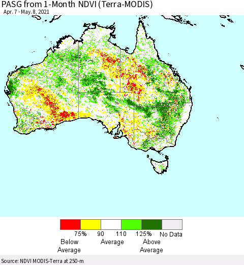 Australia PASG from 1-Month NDVI (Terra-MODIS) Thematic Map For 5/1/2021 - 5/8/2021