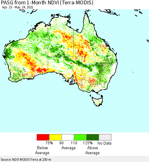 Australia PASG from 1-Month NDVI (Terra-MODIS) Thematic Map For 5/17/2021 - 5/24/2021