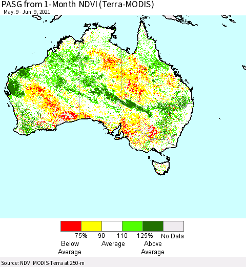 Australia PASG from 1-Month NDVI (Terra-MODIS) Thematic Map For 6/2/2021 - 6/9/2021