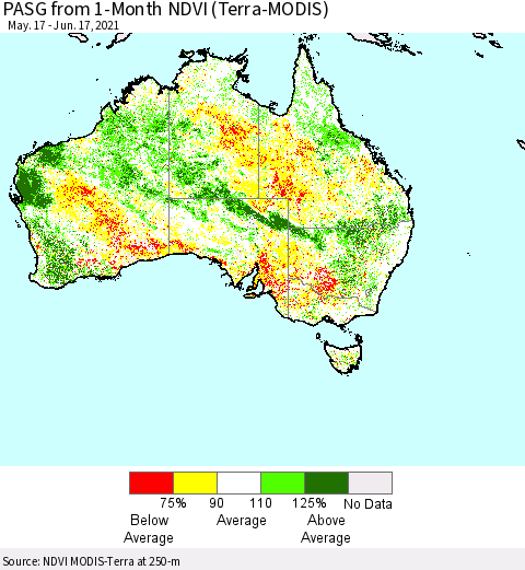 Australia PASG from 1-Month NDVI (Terra-MODIS) Thematic Map For 6/10/2021 - 6/17/2021