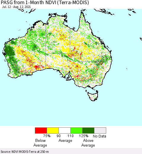 Australia PASG from 1-Month NDVI (Terra-MODIS) Thematic Map For 8/5/2021 - 8/12/2021