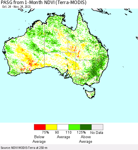 Australia PASG from 1-Month NDVI (Terra-MODIS) Thematic Map For 11/17/2021 - 11/24/2021