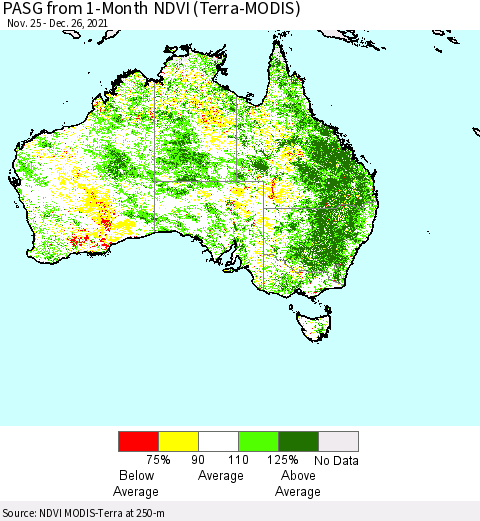 Australia PASG from 1-Month NDVI (Terra-MODIS) Thematic Map For 12/19/2021 - 12/26/2021