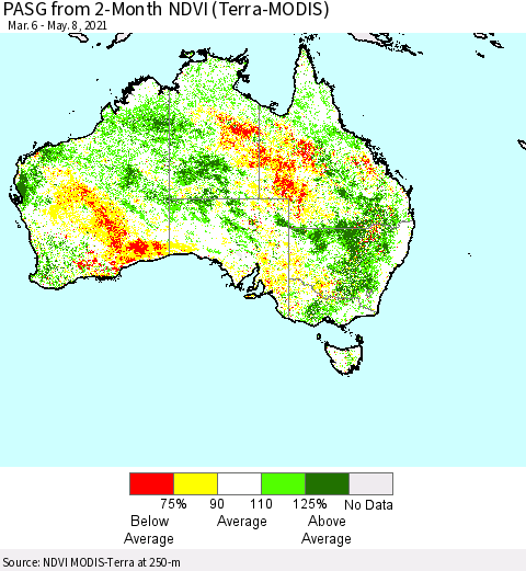 Australia PASG from 2-Month NDVI (Terra-MODIS) Thematic Map For 5/1/2021 - 5/8/2021