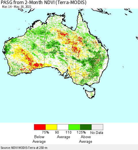 Australia PASG from 2-Month NDVI (Terra-MODIS) Thematic Map For 5/9/2021 - 5/16/2021