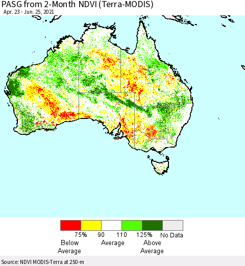 Australia PASG from 2-Month NDVI (Terra-MODIS) Thematic Map For 6/18/2021 - 6/25/2021