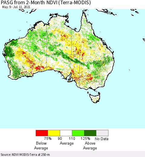Australia PASG from 2-Month NDVI (Terra-MODIS) Thematic Map For 7/4/2021 - 7/11/2021