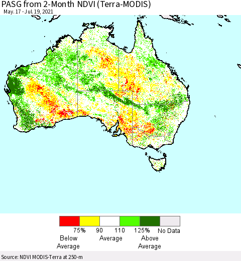 Australia PASG from 2-Month NDVI (Terra-MODIS) Thematic Map For 7/12/2021 - 7/19/2021