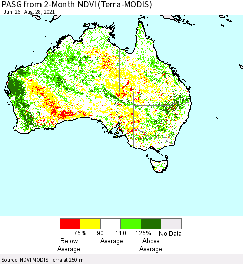 Australia PASG from 2-Month NDVI (Terra-MODIS) Thematic Map For 8/21/2021 - 8/28/2021