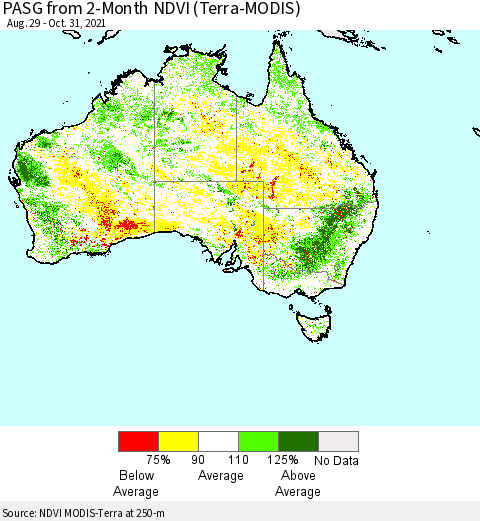 Australia PASG from 2-Month NDVI (Terra-MODIS) Thematic Map For 10/24/2021 - 10/31/2021