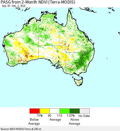 Australia PASG from 2-Month NDVI (Terra-MODIS) Thematic Map For 11/25/2021 - 12/2/2021