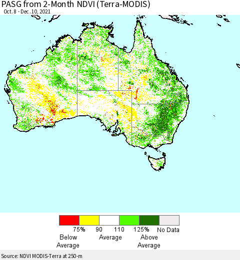Australia PASG from 2-Month NDVI (Terra-MODIS) Thematic Map For 12/3/2021 - 12/10/2021